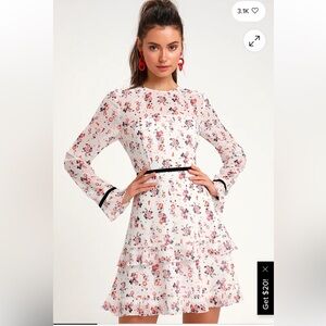 Lulu's Floral Long Sleeve Dress - White and Pink